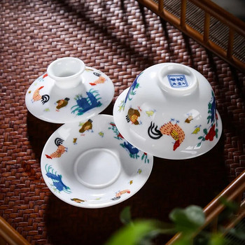 Имитиращ чаен сервиз gai wan от династията Ming Чаени сервизи от костен Китай Dehua gaiwan комплект порцеланова тенджера за чай за пътуване Красив лесен чайник