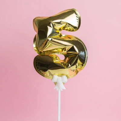 1 vnt. 5 colių auksinės folijos numerio baliono torto dangtelis Vestuvių dekoravimo vakarėliui vaikų gimtadienio jubiliejaus torto vėliavėlių reikmenys
