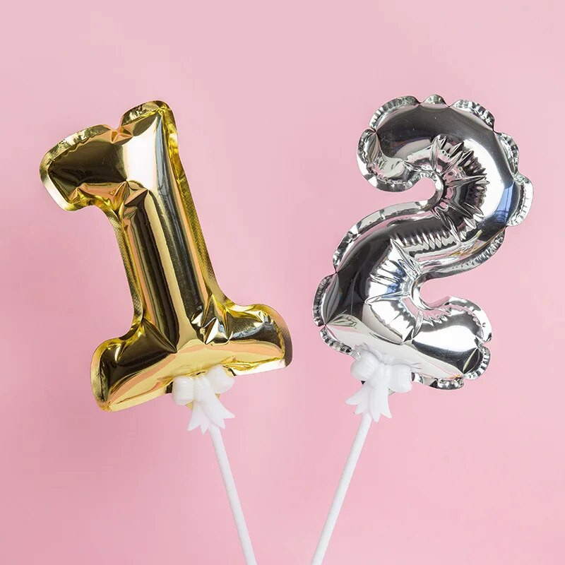 1 vnt. 5 colių auksinės folijos numerio baliono torto dangtelis Vestuvių dekoravimo vakarėliui vaikų gimtadienio jubiliejaus torto vėliavėlių reikmenys