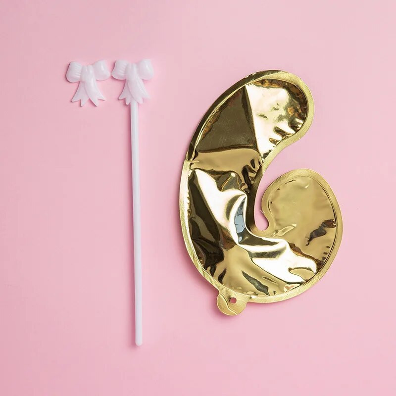 1 vnt. 5 colių auksinės folijos numerio baliono torto dangtelis Vestuvių dekoravimo vakarėliui vaikų gimtadienio jubiliejaus torto vėliavėlių reikmenys