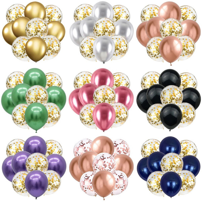 10 ΤΕΜ. Χρυσό Ασημί Μεταλλικό Λατέξ Μπαλόνια Κομφετί Baby Shower Γάμος Πρωτοχρονιάτικα Διακοσμητικά για πάρτι γενεθλίων Matte Globos