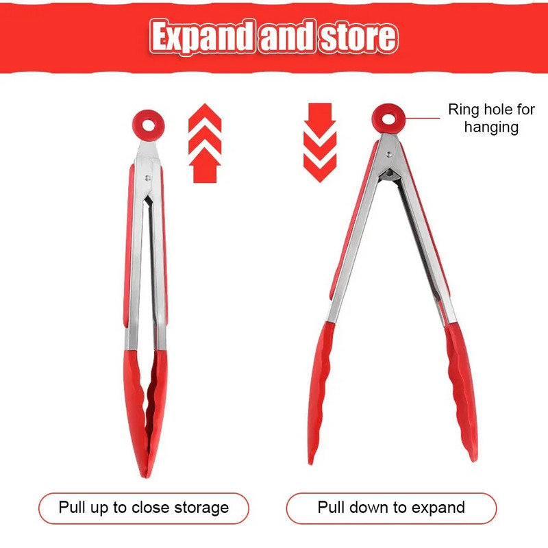7/9/12 inča Male silikonske kopče Hvataljke za kruh, roštilj, odreske, kopče za hranu, roštilj, kuhanje, pečenje, salata, kuhinjski pribor