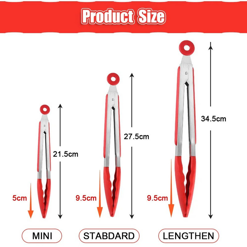 7/9/12 inča Male silikonske kopče Hvataljke za kruh, roštilj, odreske, kopče za hranu, roštilj, kuhanje, pečenje, salata, kuhinjski pribor