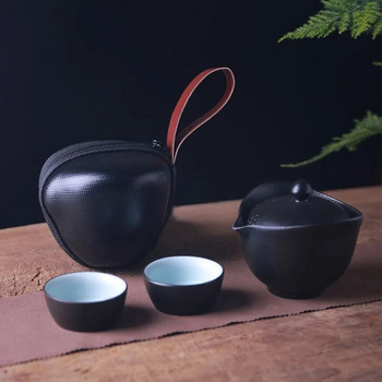 Преносим керамичен чайник с пътна чанта, Gaiwan, 2 чаши A комплект за чай