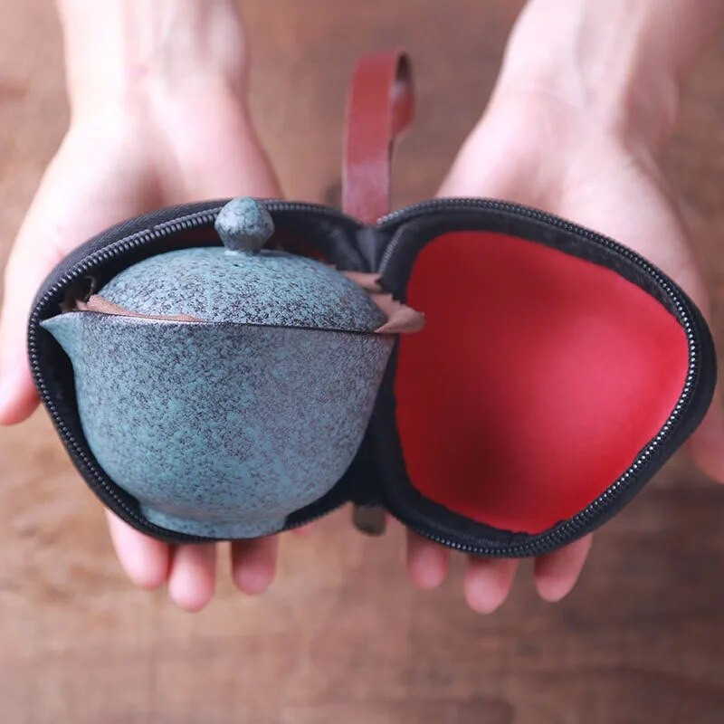 Prijenosni keramički čajnik s putnom torbom, Gaiwan, 2 šalice A set za čaj