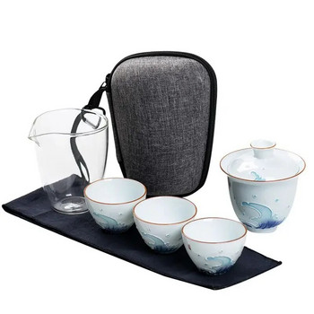 Преносим комплект чайници за пътуване на открито с 3 мини чаши 1 Gaiwan Porcelana Японски сервиз за чай Gaiwan Ceremony Set Подарък за приятел