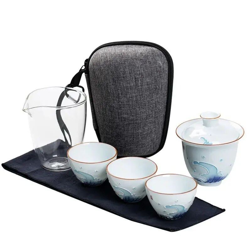 Prijenosni set čajnika za putovanje na otvorenom s 3 mini šalice 1 Gaiwan Porcelana Japanski set za čaj Gaiwan Ceremony Set Poklon prijatelju