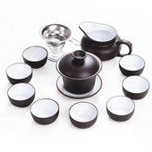 Lila agyag Kung Fu teáskészlet kívül fekete belül fehér Zisha Yixing teáskanna kézzel készített teáskanna csészekészlet kerámia kínai ajándék