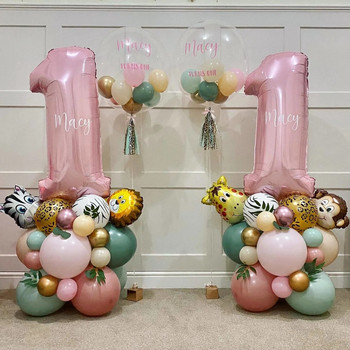 1 σετ χαρτόνι Animal Balloon Tower with Pink Number Balloon for Girl\'s Wild One Theme Jungle Safari Birthday Party Decorations