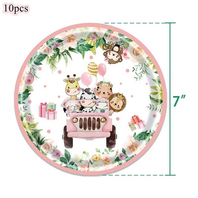 1 set turn de baloane cu animale din carton cu balon cu număr roz pentru decorațiuni pentru petrecerea de zi de naștere cu tematică Jungle Safari pentru fete