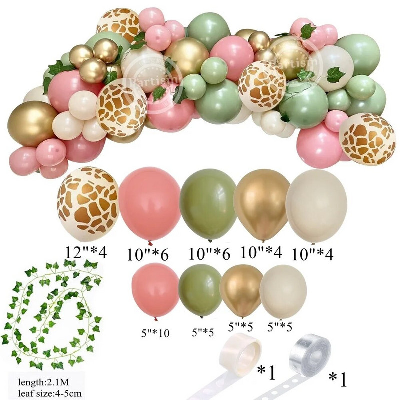 1 set turn de baloane cu animale din carton cu balon cu număr roz pentru decorațiuni pentru petrecerea de zi de naștere cu tematică Jungle Safari pentru fete