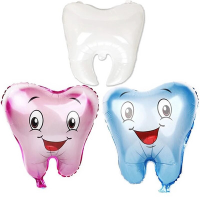 1 vnt. dideli dantų folijos oro balionai vaikams Puikūs pripučiami rožiniai mėlyni gaubliai su gimtadienio vakarėlio dekoracijomis Vaikų dušas berniukui mergaitei