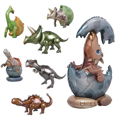 Големи 4D динозаври Фолиеви балони Jungle Animal Boys Birthday Party Decors Jurassic Dragon Kids Toys Air Globos Supplies