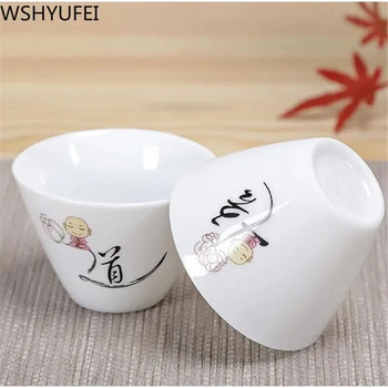 NLSLASI Китайска бяла порцеланова чаша за чай Дзен стил керамика Сервиз за чай Ръчно нарисувана майсторска чаша Лична чаша за чай Домакински 6 бр.
