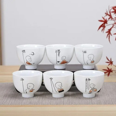 NLSLASI kínai fehér porcelán teáscsésze Zen stílusú kerámia Teáskészlet Kézzel rajzolt mesterpohár személyes teáscsésze Háztartási 6 db