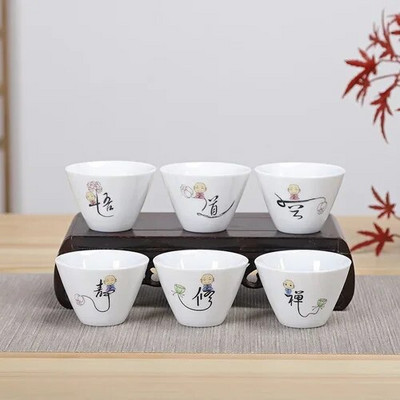 NLSLASI kínai fehér porcelán teáscsésze Zen stílusú kerámia Teáskészlet Kézzel rajzolt mesterpohár személyes teáscsésze Háztartási 6 db