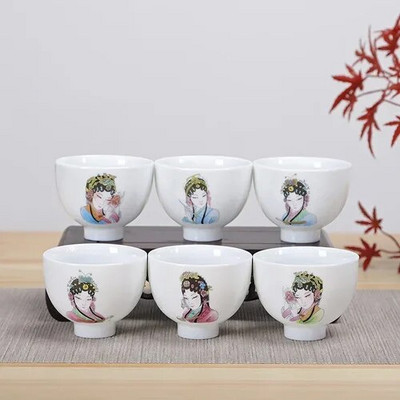 NLSLASI kínai fehér porcelán teáscsésze Zen stílusú kerámia Teáskészlet Kézzel rajzolt mesterpohár személyes teáscsésze Háztartási 6 db