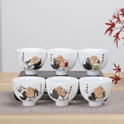 NLSLASI kínai fehér porcelán teáscsésze Zen stílusú kerámia Teáskészlet Kézzel rajzolt mesterpohár személyes teáscsésze Háztartási 6 db