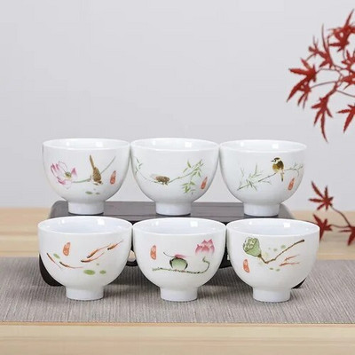 NLSLASI kínai fehér porcelán teáscsésze Zen stílusú kerámia Teáskészlet Kézzel rajzolt mesterpohár személyes teáscsésze Háztartási 6 db