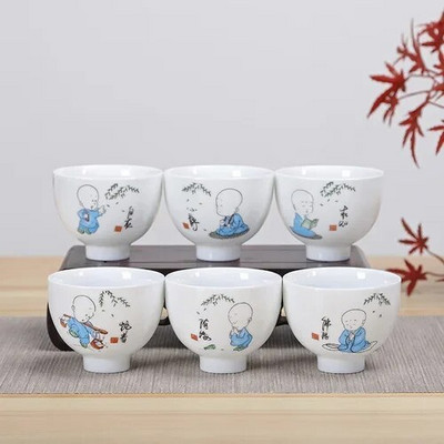 NLSLASI kínai fehér porcelán teáscsésze Zen stílusú kerámia Teáskészlet Kézzel rajzolt mesterpohár személyes teáscsésze Háztartási 6 db