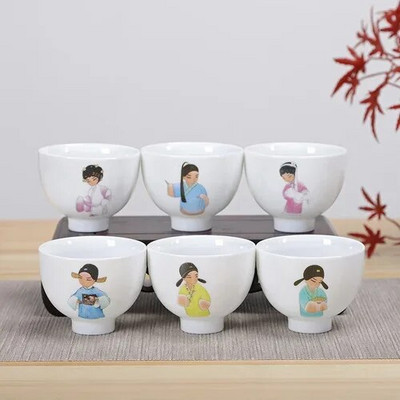 NLSLASI kínai fehér porcelán teáscsésze Zen stílusú kerámia Teáskészlet Kézzel rajzolt mesterpohár személyes teáscsésze Háztartási 6 db