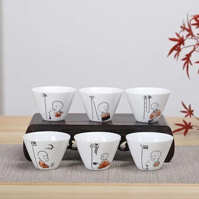 NLSLASI kínai fehér porcelán teáscsésze Zen stílusú kerámia Teáskészlet Kézzel rajzolt mesterpohár személyes teáscsésze Háztartási 6 db