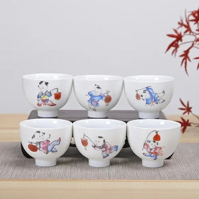 NLSLASI kínai fehér porcelán teáscsésze Zen stílusú kerámia Teáskészlet Kézzel rajzolt mesterpohár személyes teáscsésze Háztartási 6 db