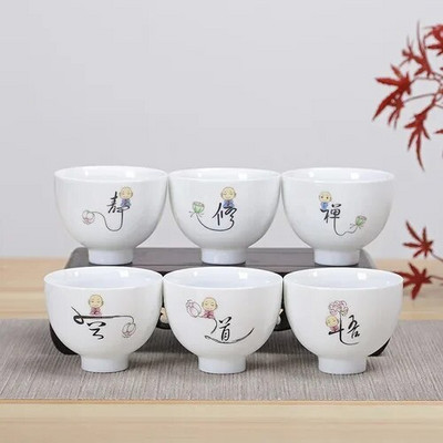 NLSLASI kínai fehér porcelán teáscsésze Zen stílusú kerámia Teáskészlet Kézzel rajzolt mesterpohár személyes teáscsésze Háztartási 6 db