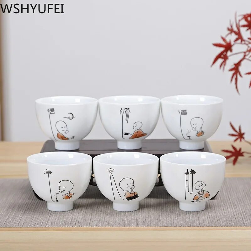 NLSLASI kínai fehér porcelán teáscsésze Zen stílusú kerámia Teáskészlet Kézzel rajzolt mesterpohár személyes teáscsésze Háztartási 6 db