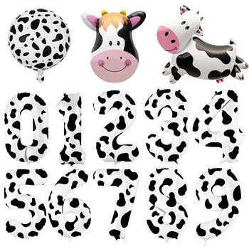 40-инчови балони с номера с печат на крава 1-9 Голяма фигура Хелиев балон Holy Cow Im One Birthday Cowgirl Theme Party Decor DIY Supplies