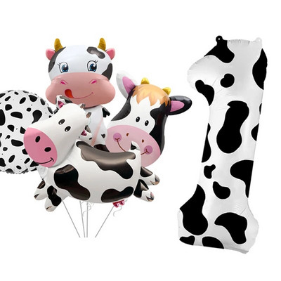 40-инчови балони с номера с печат на крава 1-9 Голяма фигура Хелиев балон Holy Cow Im One Birthday Cowgirl Theme Party Decor DIY Supplies