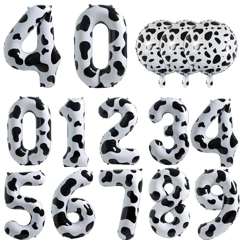 40-инчови балони с номера с печат на крава 1-9 Голяма фигура Хелиев балон Holy Cow Im One Birthday Cowgirl Theme Party Decor DIY Supplies