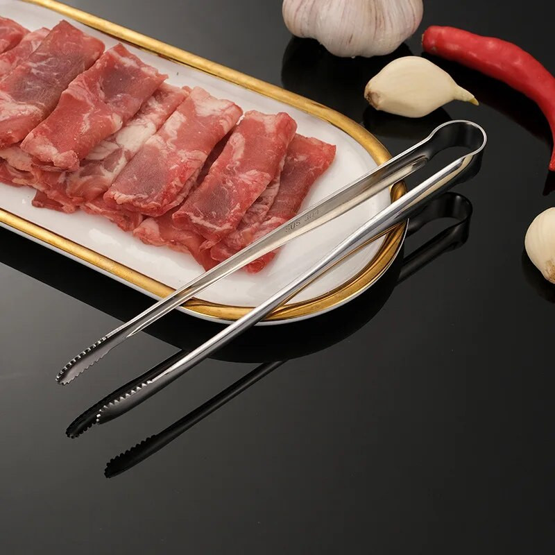 Скоба за храна от неръждаема стомана с дълга дръжка Щипки за барбекю Месна пържола Скоба за ледена салата Съдове за готвене за удобство в кухнята