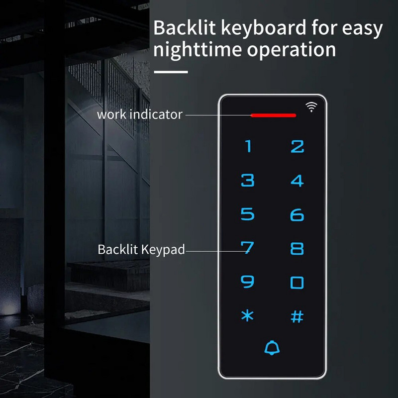Atsevišķs WIFI Tuya Smart App durvju piekļuves kontroles tastatūra Piekļuves kontrolieris RFID karšu lasītājs IP67 ūdensizturīgs Wiegand izeja un ieeja