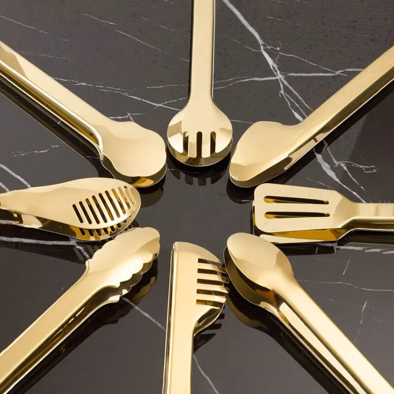 7 stilių auksinės nerūdijančio plieno kepsninės maisto žnyplės Tuščiavidurių kepsnių pyragų spaustukai Duonos grotelių spaustukai Virimo virtuvės reikmenys Virtuvės priedai