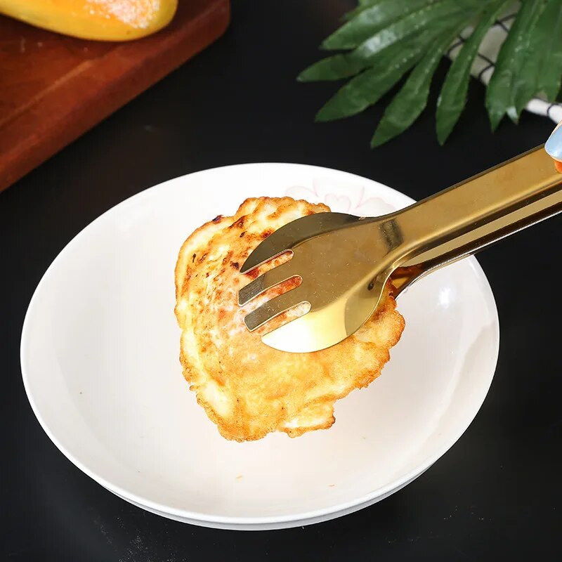 Мултистилови златни щипки за храна Щипка за пържоли за хляб Щипка за пържола от неръждаема стомана Скоба за източване на маслото с незалепващо покритие Домашни кухненски аксесоари Прибори