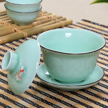 Чаша за чай Dehua Gaiwan China Gai Wan Китайска чаша за чай с капак и чинийка Керамична супница Shen Puer Японска чаша Te Tibetan Bowl Bar