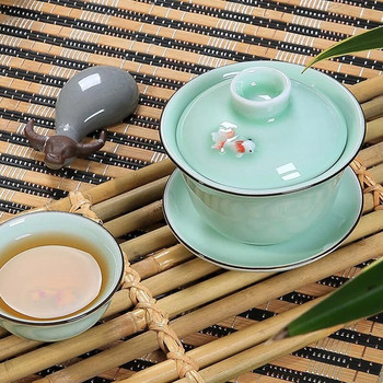 Чаша за чай Dehua Gaiwan China Gai Wan Китайска чаша за чай с капак и чинийка Керамична супница Shen Puer Японска чаша Te Tibetan Bowl Bar