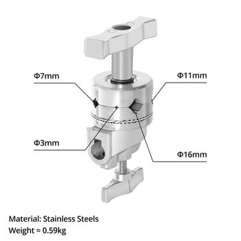 Heavy Duty Grip Head 1.5cm 15mm C Adapter за монтиране на стойка Метален държач Фотография за лека стойка Удължително рамо на стрелата