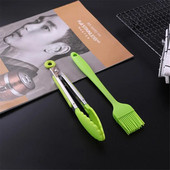 2 kom/1 kom Zelene silikonske hvataljke za roštilj Četka za ulje Kuhinjske hvataljke za pečenje na roštilju Hvataljke za meso, hvataljke za roštilj, Alat za četke za umak