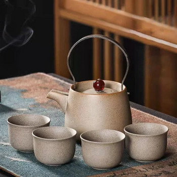 Груба керамика Kung Fu Чаен комплект Зелен чайник и комплект чаши Керамични чайници Чаши и чаши Teeware Gaiwan Комплекти чаши за чай Пълни