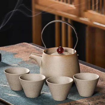 Груба керамика Kung Fu Чаен комплект Зелен чайник и комплект чаши Керамични чайници Чаши и чаши Teeware Gaiwan Комплекти чаши за чай Пълни
