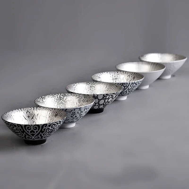 70 ml Creative 999 Sterling Silver Master Cup kerámia teáscsészék Irodai kis teástál háztartási, kézzel készített kínai kung fu italos edények