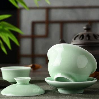 Gaiwan for Tea Bowl Υψηλής ποιότητας κινέζικο Celadon Gai Wan Σετ Τσαγιού Chawanmushi Bowl With Kap Ceramic Tureen Gaiwan Jingde Town Bar