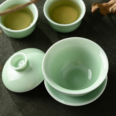 Gaiwan pentru bol de ceai Set de ceai Celadon chinezesc de înaltă calitate Gai Wan Bol Chawanmushi cu capac Tureen din ceramică Gaiwan Jingde Town Bar