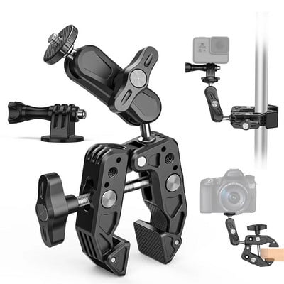 Нова метална супер скоба с 360 сферична глава Magic Arm Clamp с 1/4" 3/8" ARRI винт за DSLR камера Монитор LED светлина Микрофонни пръчки