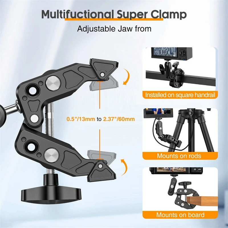 Nova metalna super stezaljka s kuglastom glavom od 360 Magic Arm Stezaljka s 1/4" 3/8" ARRI vijkom za monitor DSLR kamere LED svjetlo Mic šipke