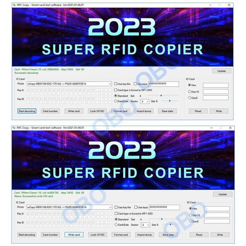 NFC-kaardi paljundusaparaat 125KHz võtmehoidja koopiamasin RFID-kiipkaardilugeja kirjutaja 13,56MHz krüptitud programmeerija USB UID/T5577 kirjutatav silt