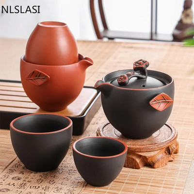 Set de ceai Travel China Set de ceai cu infuzor O oală și două căni Ceainic portabil Ceașă de cafea Vase pentru camping în aer liber Set de ceai