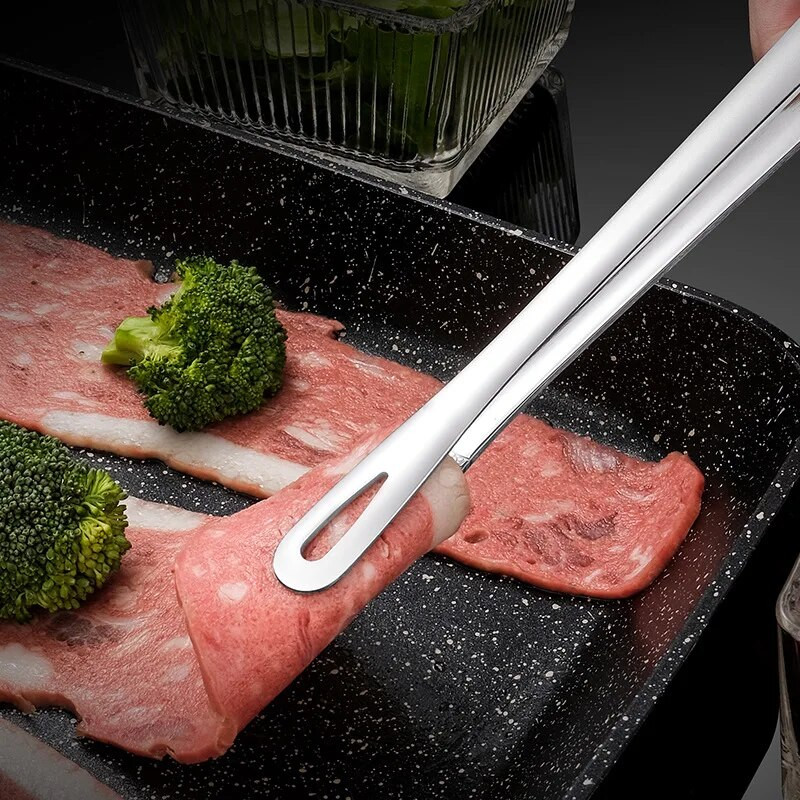 Cleste pentru grătar din oțel inoxidabil Cleste pentru bucătărie Pensetă pentru gătit Cles pentru carne pentru grătar coreean Agrafă pentru alimente Ustensile de bucătărie Accesorii pentru grătar